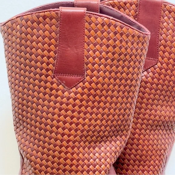 LL Bean Dingo Red/Brown Braided Leather Western Pull On Boots Size 8M - Picture 2 of 9